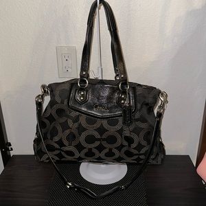 COACH Ashley Dotted Op Art Carryall Shoulder Bag in Black Canvas #F20049